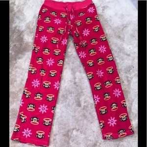 Women Pink Fleece Monkey Pajama Pants